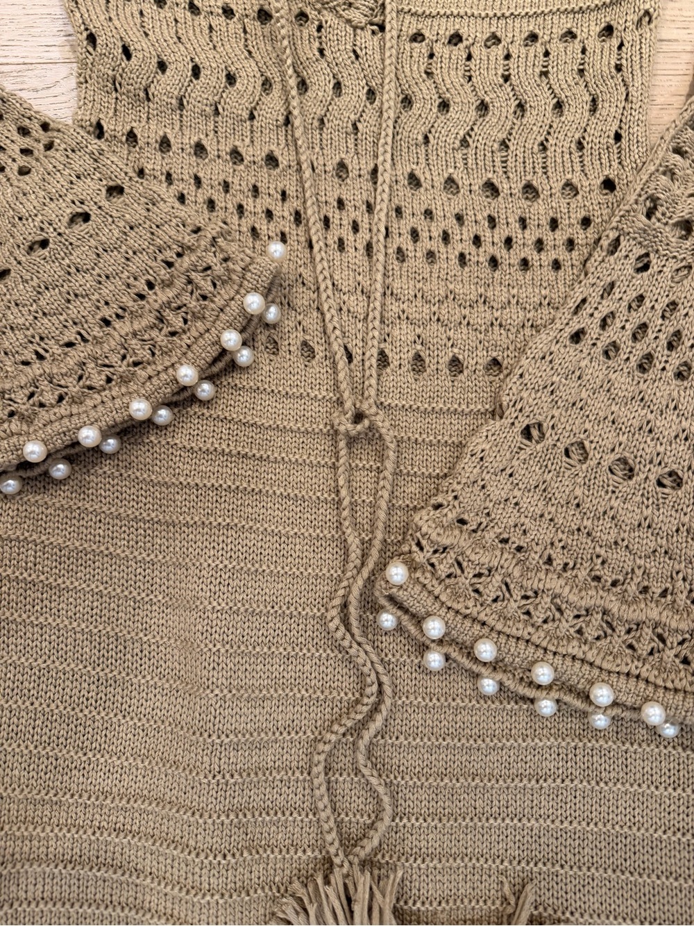 Crochet Mermaid Maxi Dress Cover Up Beige Tan Resort Vacation S - Picture 5 of 5